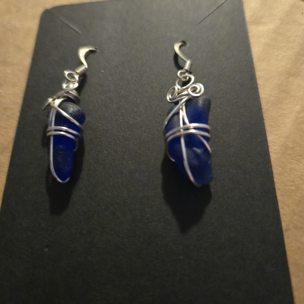 Artisan Blue and Silver Wrapped Earrings